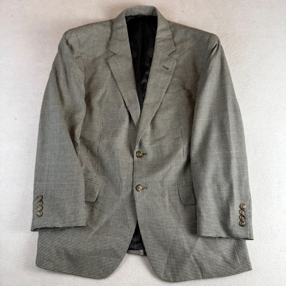 Jos A Bank Mens 42S Silk Wool Houndstooth Blazer Sport Coat Tan Black Blue